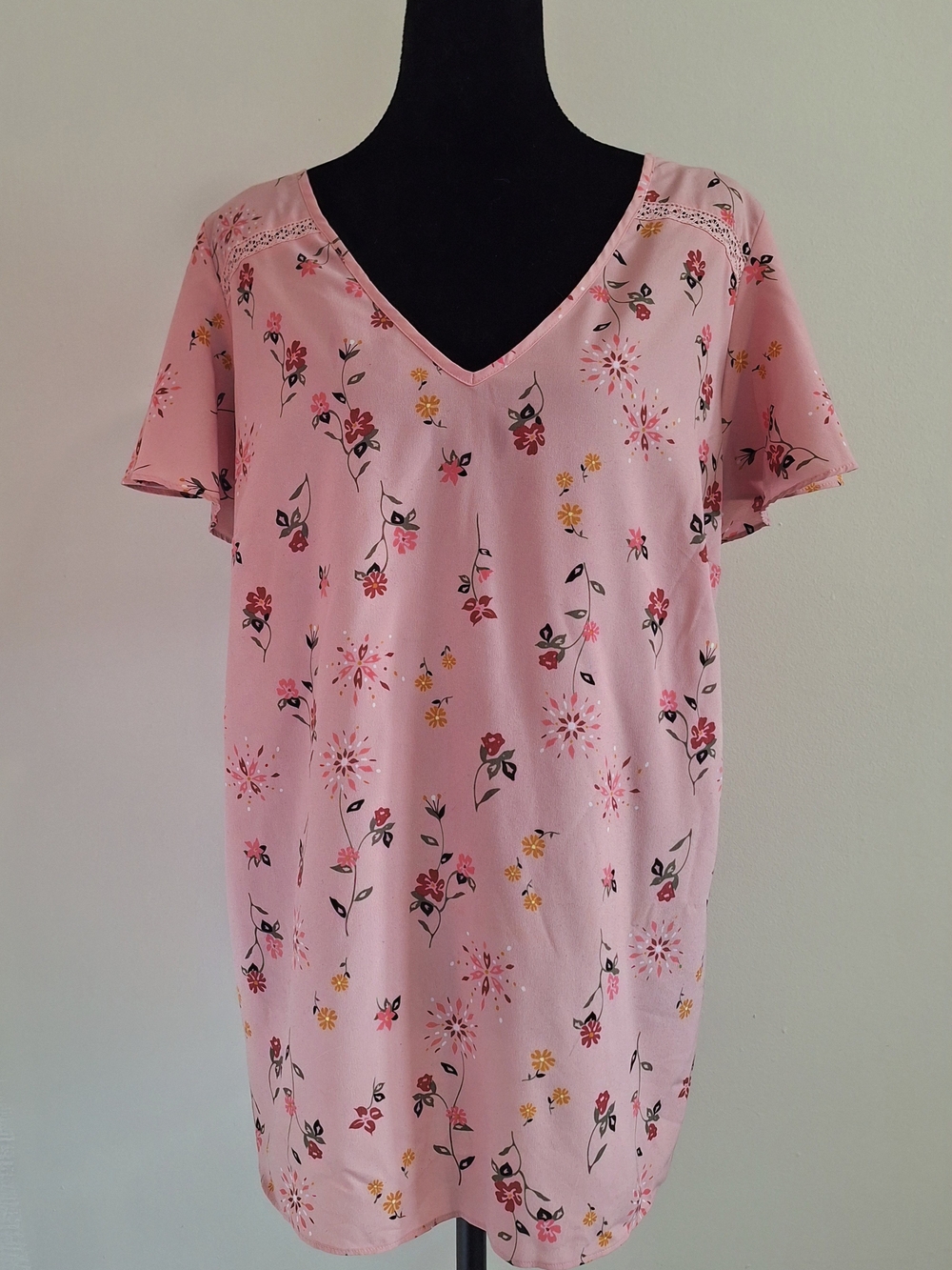 Lane Bryant Pink Floral V-Neck Flutter Sleeves Blouse